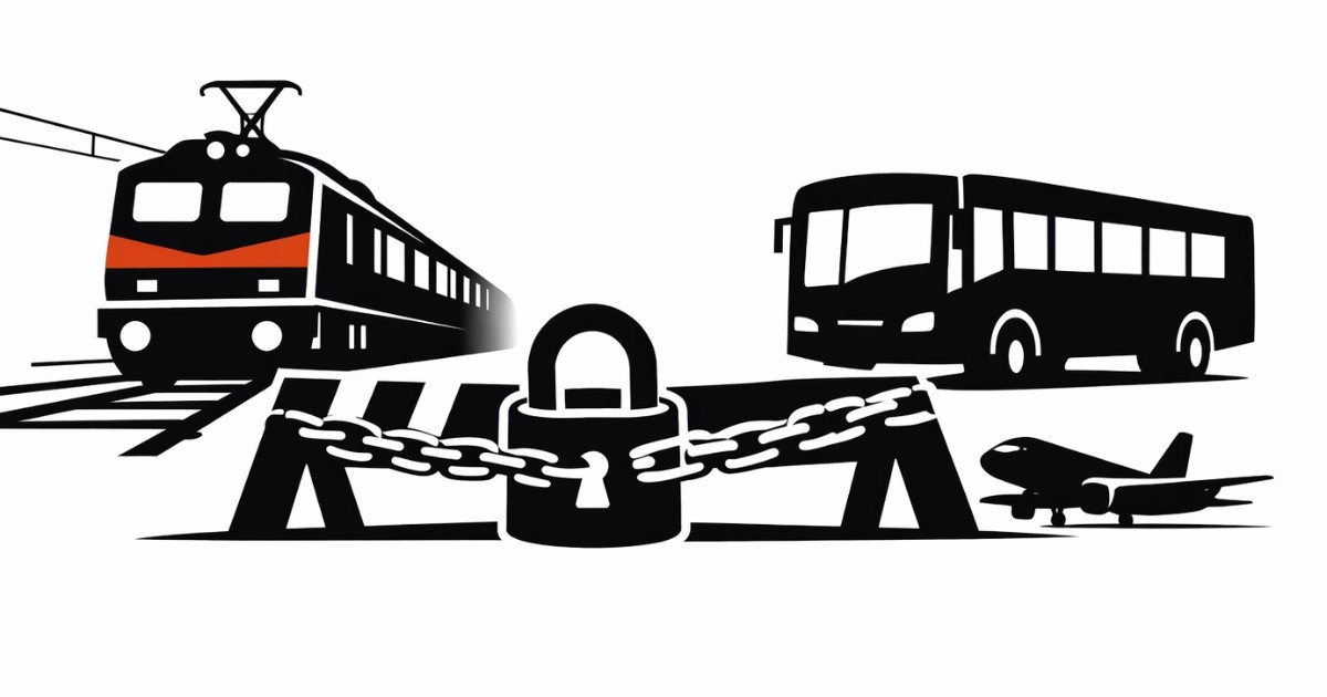 Minimal editorial illustration symbolizing nationwide transport disruption during the Major Bharat Bandh in India on February 13, 2026