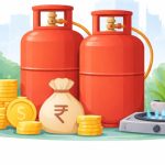 LPG cylinder price today illustration showing a domestic cooking gas cylinder used in Indian households