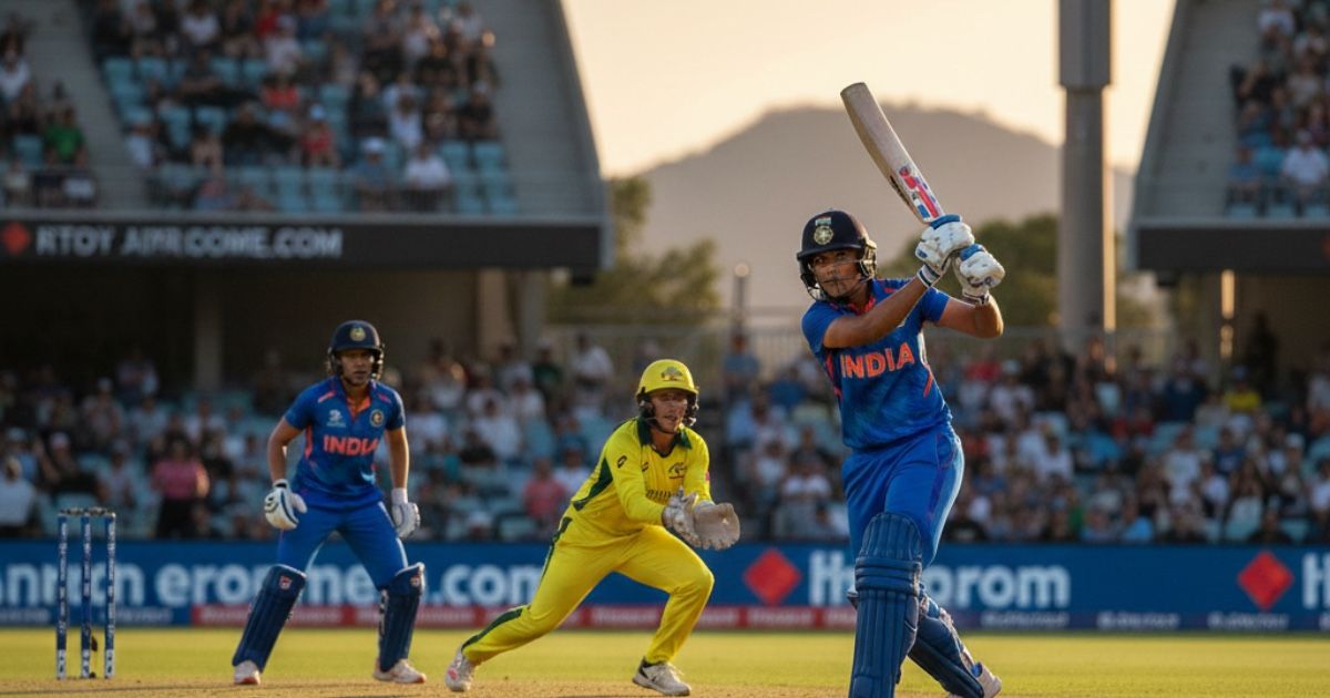Illustration showing women’s cricket action during India’s cricket tour of Australia