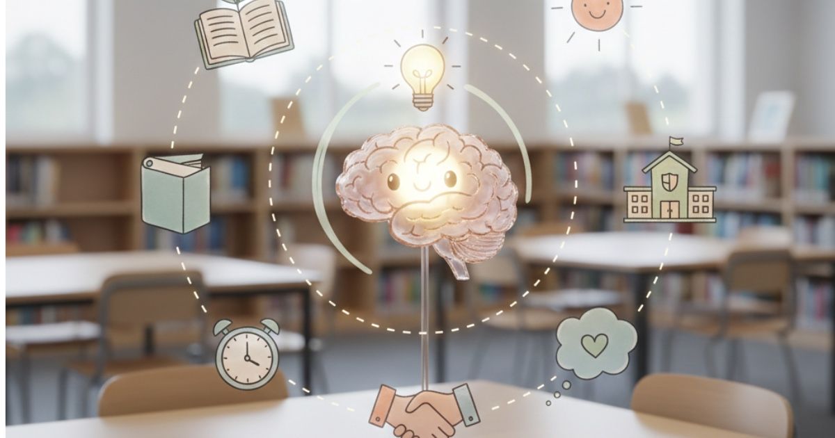 Illustration showing students dealing with exam stress and mental health support in schools before 2026 board exams